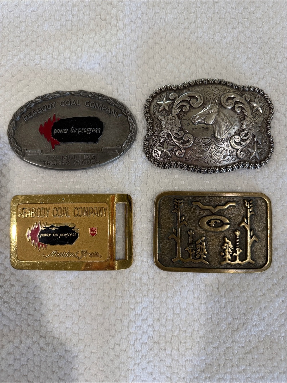 Vintage Belt Buckle Lot — Peabody Coal Company & Assorted Metal Buckles